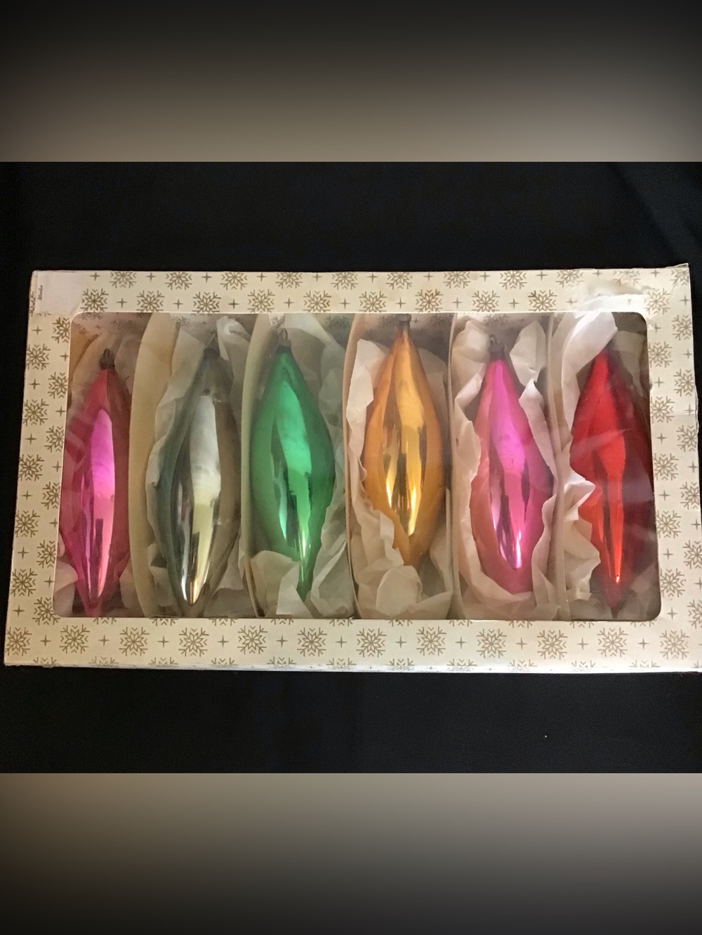 Large Vintage Mercury Glass Teardrop Christmas Ornaments - Multi Color